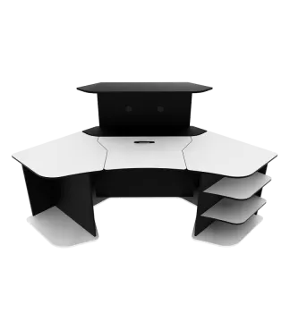 a black and white computer desk on a white background