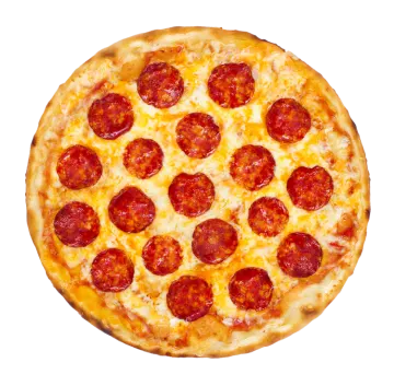 a pepperoni pizza on a white background