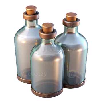 three glass bottles with wooden lids
