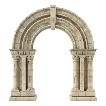 a stone arch with two columns