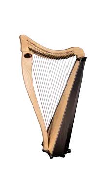 a wooden harp on a white background