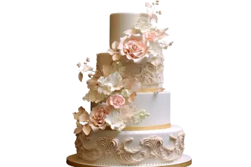 a white wedding cake with pink flowers on top