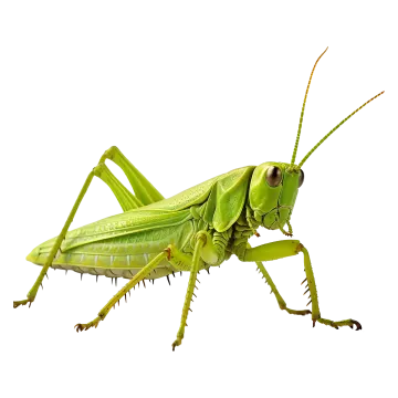 a green grasshopper on a white background