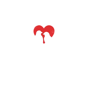 two birds sitting on a branch with a heart in the background