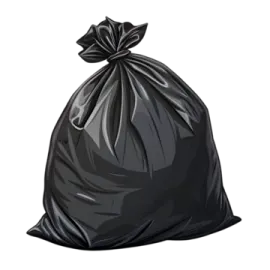 a black trash bag on a white background