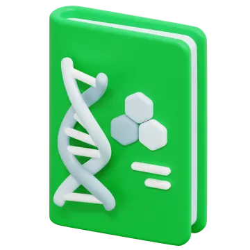 a green book with a white dna symbol on it