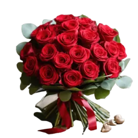 a bouquet of red roses