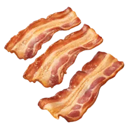 three pieces of bacon on a white background