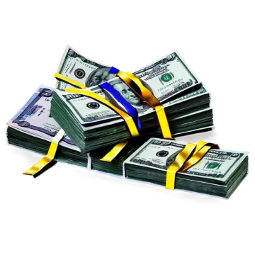 a pile of money tied with a yellow ribbon
