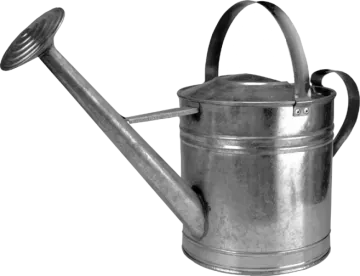 a metal watering can with a handle