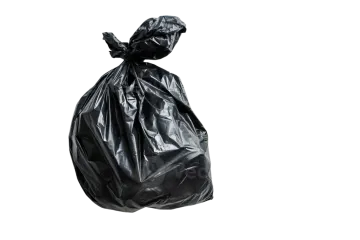 a black trash bag on a white background