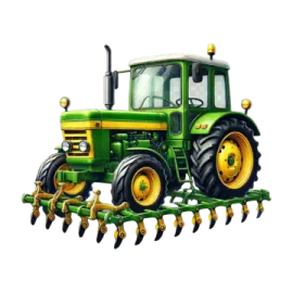 a green tractor with yellow wheels on a white background