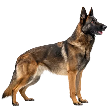 a german shepherd dog standing on a white background