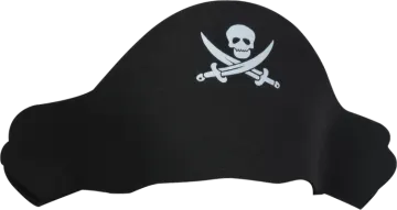 a pirate hat with a skull and crossed swords