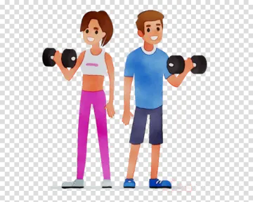 a man and woman holding dumb dumbs in their hands