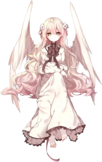 a girl in a white dress with wings on her head
