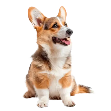 a small brown and white dog with its tongue out