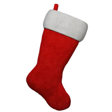 a red and white christmas stocking on a white background