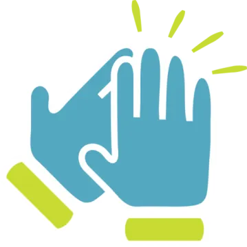 a blue and green icon of two hands holding each other hands