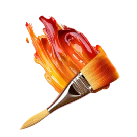 an orange paint brush with a white background