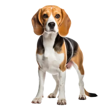 a beagle dog standing on a white background