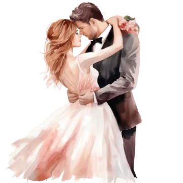 a painting of a bride and groom dancing