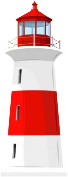a red and white lighthouse on a white background