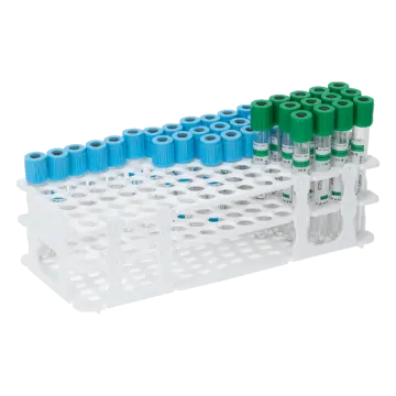 a white rack with blue and green tubes