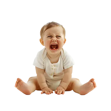 a baby sitting on the floor with its mouth open