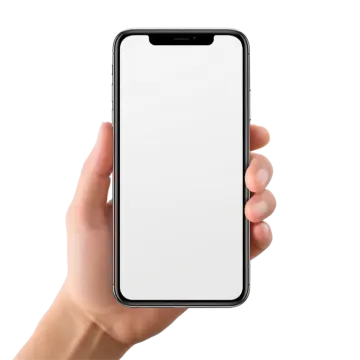 a hand holding an iphone with a blank screen