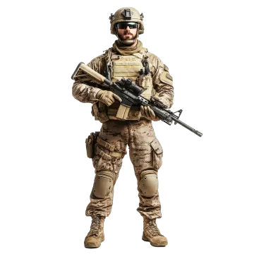a soldier with a rifle in his hand