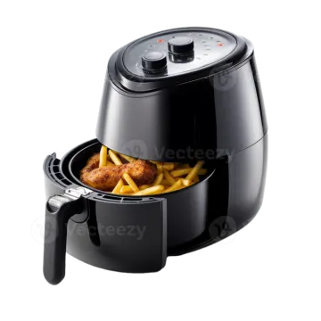 a black air fryer with french fries in it