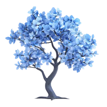 a blue tree on a white background