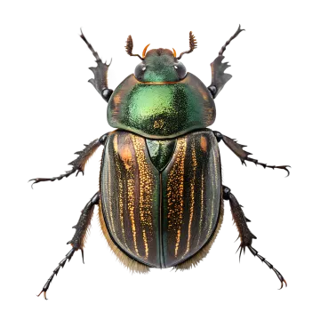 a green beetle on a white background