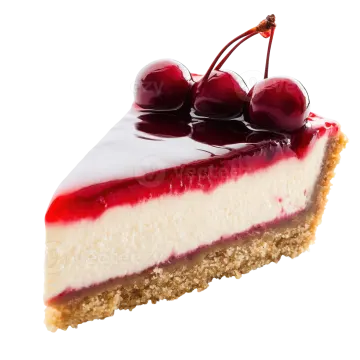 a piece of cheese cake with cher on top