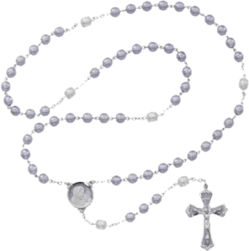 a rosary with a silver cross on it