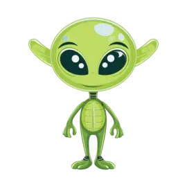 a green alien with big eyes