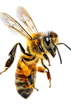 a close up of a bee on a white background
