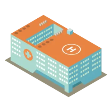 an orange and blue building with a red roof