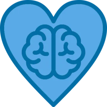 a blue heart with a brain inside