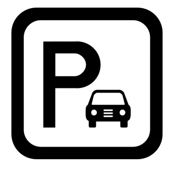 a black and white parking sign with a car