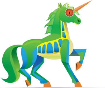 an image of a green and yellow unicorn