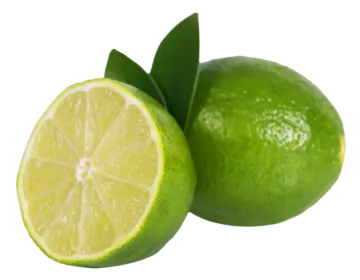 two limes with leaves on a white background