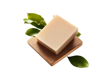 a bar of soap with green leaves on top