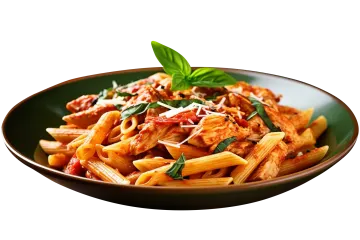 a bowl filled with pasta and meat