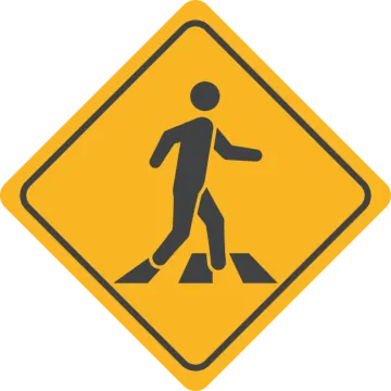 a yellow pedestrian sign with a man walking on it