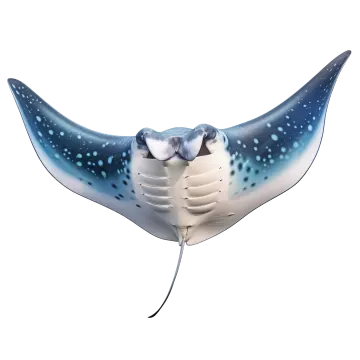 a blue and white spotted manta ray