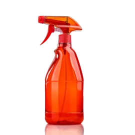 an orange spray bottle with a red trigger on it