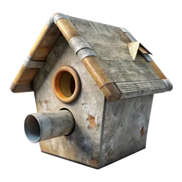a birdhouse made out of concrete and wood