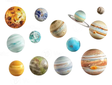 a collection of planets on a white background
